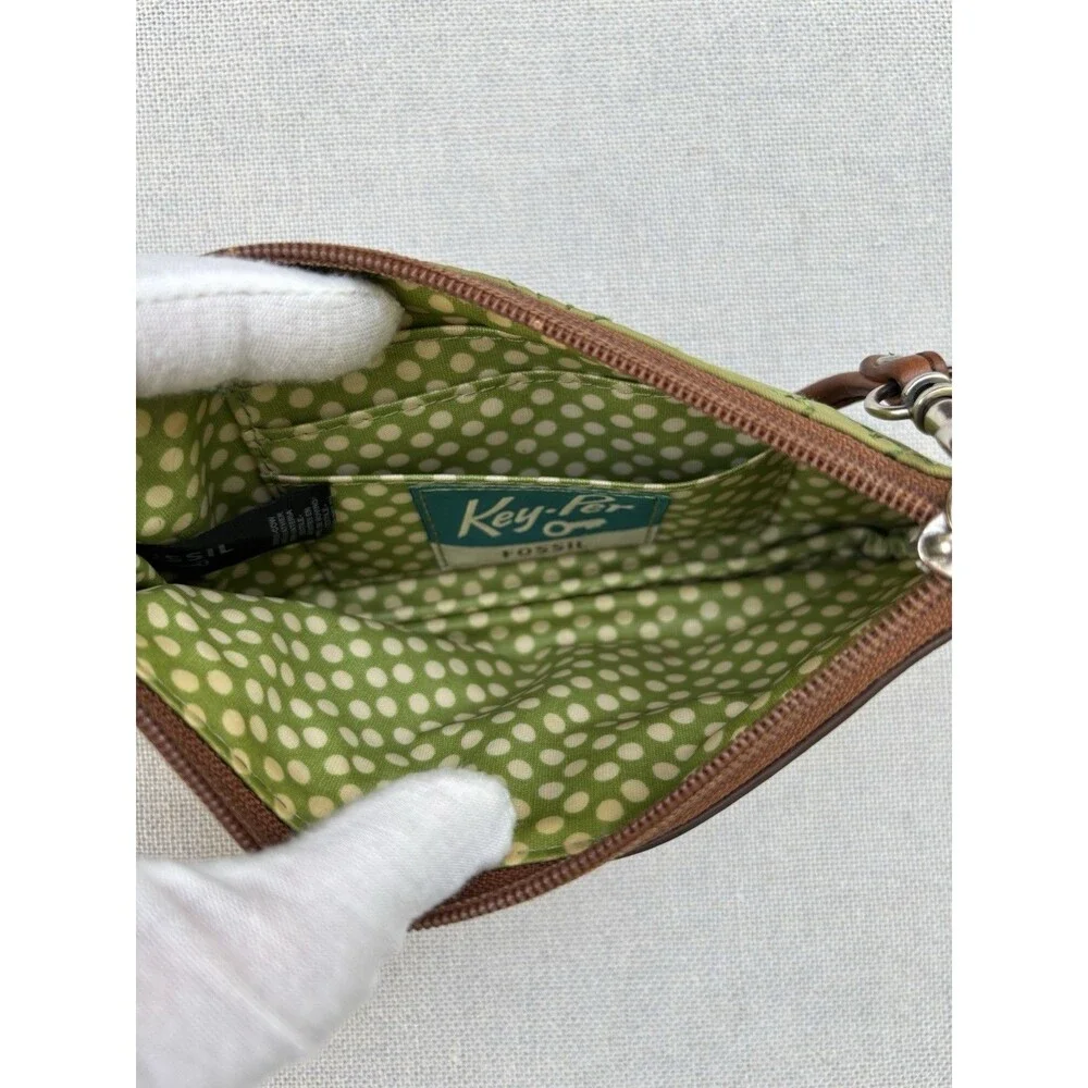 Fossil Keyper Zip Around Green Quilted And Leather Wallet